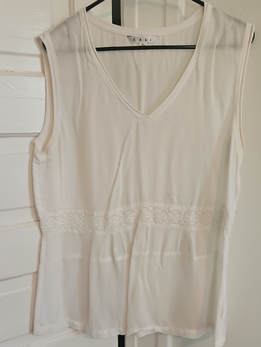 CAbi Cream V-Neck Lace-Trim Sleeveless Chemise Top